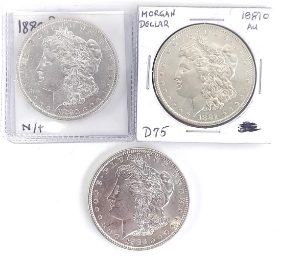 1880, 1881-O & 1886 Morgan Silver Dollars
