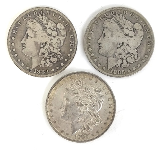1882-O, 1883, & 1883-S Morgan Silver Dollars