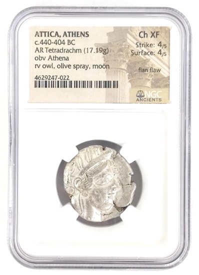 NGC Attica Athens 440-404 BC Ancient Coin Ch XF