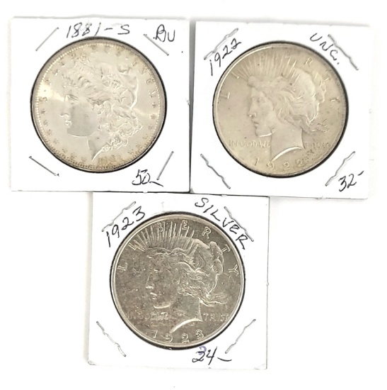 (3) United States Peace & Morgan Silver Dollars