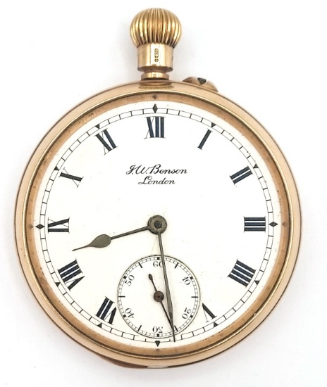 J.W. Benson London 9K Gold Open Face Pocket Watch