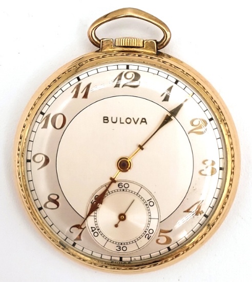 1940's Bulova 17AH Movement Open Face Pocket Watch