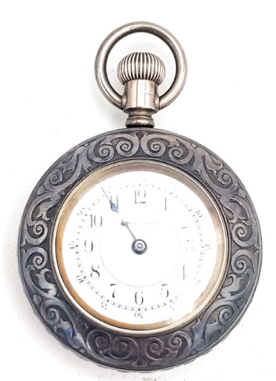 Addison Coin Silver Open Face Pocket Watch