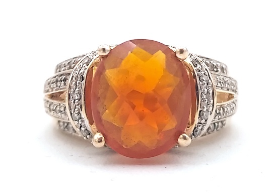 14K Yellow Gold Orange & White Sapphire Ring