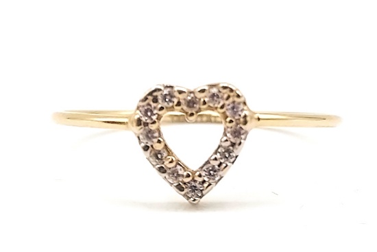 14K Yellow Gold White Sapphire Heart Ring