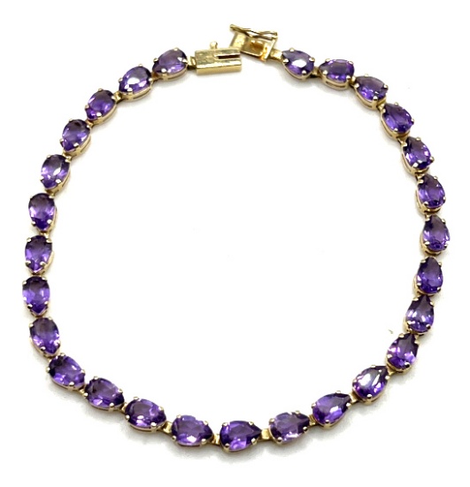 14K Yellow Gold and Amethyst Tennis Bracelet