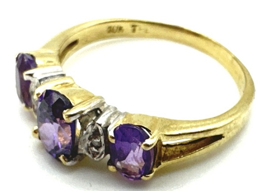 14K Yellow Gold Amethyst and Diamond Band Ring