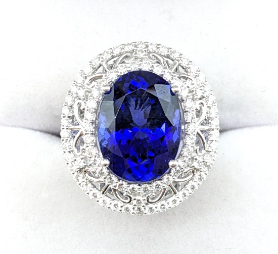 Platinum 8.75 Carat Tanzanite & Diamond Ring