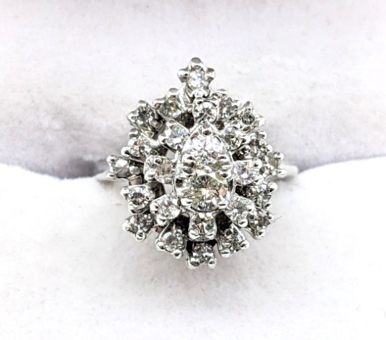 14k White Gold .75 CTTW Diamond Cluster Ring