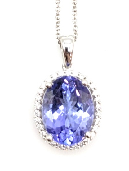 14k Gold Diamond & Tanzanite Pendant Necklace