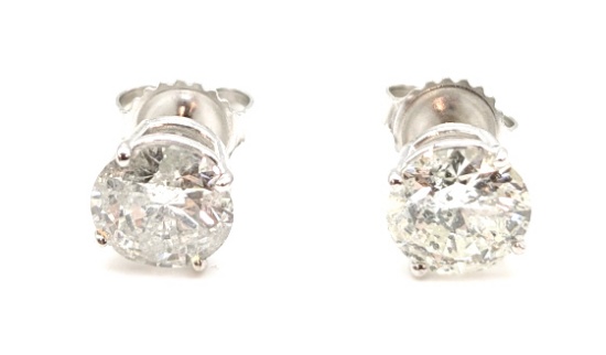 18K White Gold 3.01 CTTW Diamond Stud Earrings