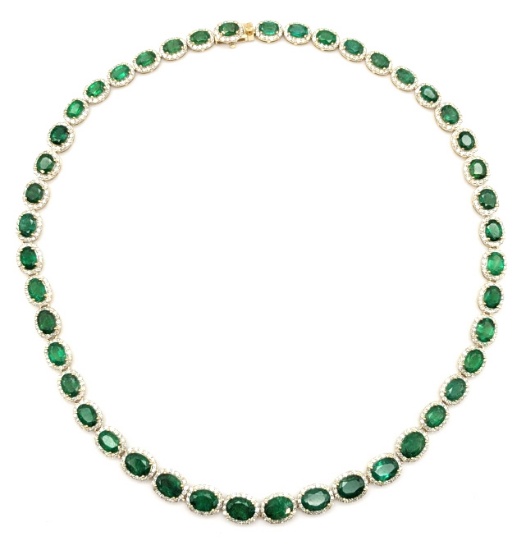 14k Yellow Gold Natural Emerald & Diamond Necklace