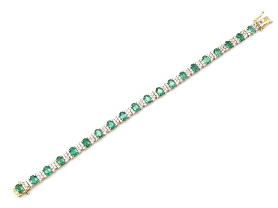 14k Yellow Gold Natural Emerald & Diamond Bracelet