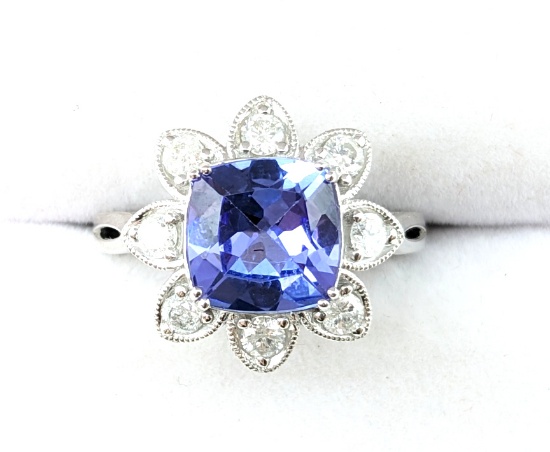 Platinum 2.65 Carat Tanzanite & Diamond Ring