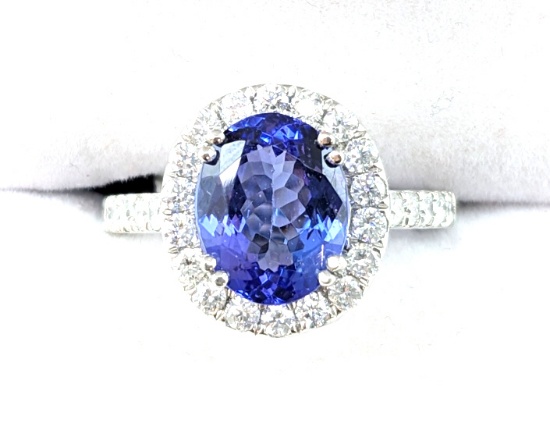 Platinum 3.29 Carat Tanzanite & Diamond Ring