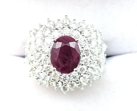 Platinum 2.63 Carat Burmese Ruby & Diamond Ring