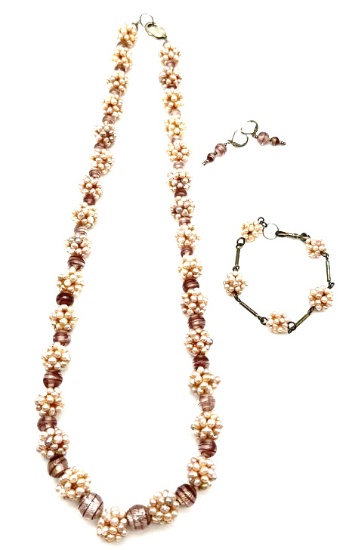 3 Pc Sterling Genuine Pink Pearls Set