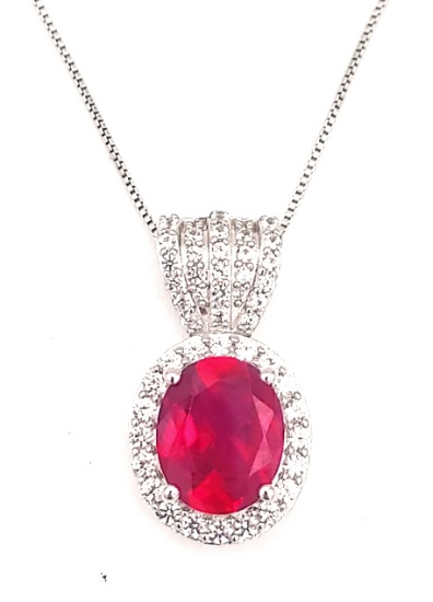 Sterling Silver 4ct Ruby & Diamond Necklace