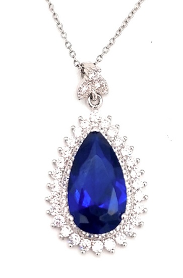 Sterling 14ct Blue & White Sapphire Necklace
