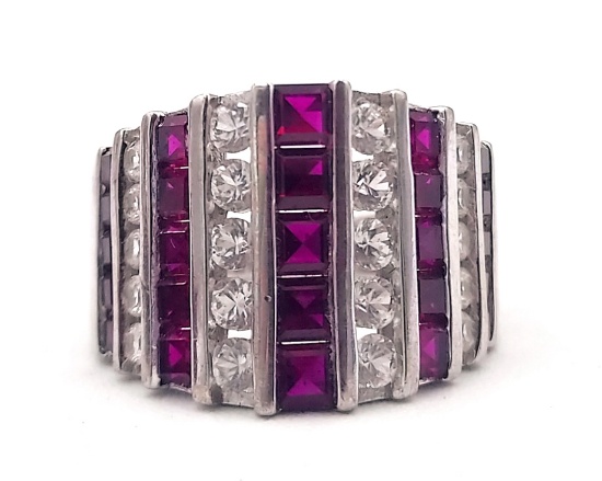 Sterling Silver 4.02ct Ruby & White Sapphire Ring