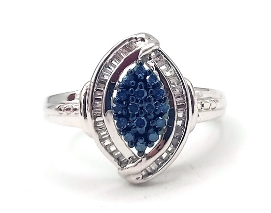 Sterling Silver Genuine Blue & White Diamond Ring