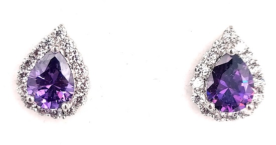 Sterling Silver 3ct Amethyst Pear Shape Earrings