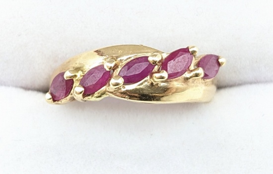 Ladies 14K Yellow Gold 5-Stone Ruby Dinner Ring