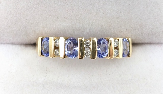Ladies 14K Yellow Gold Tanzanite & Diamond Ring