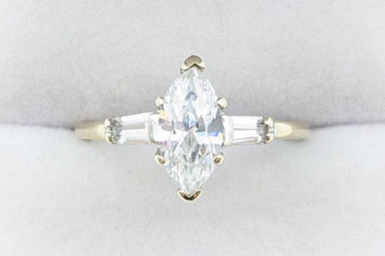 Ladies 14K White Gold Marquise CZ Dinner Ring
