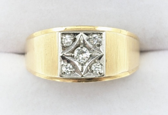 Men's Vintage 14K Yellow Gold Five Diamond Ring