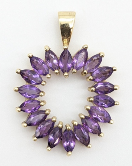 Ladies 10K Yellow Gold Amethyst Heart Pendant