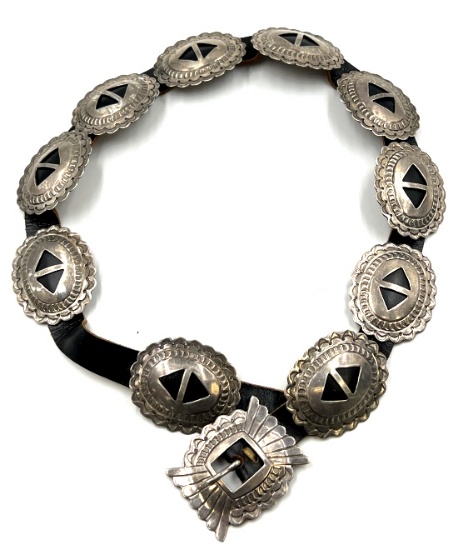 Sterling Silver and Leather Concho Belt
