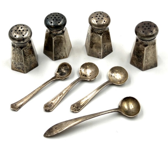 Sterling Silver Salt and Pepper Shakers & Spoons