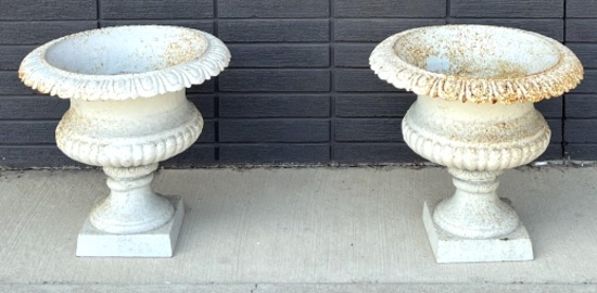 (2) Beautiful Cast Iron Planter Urns