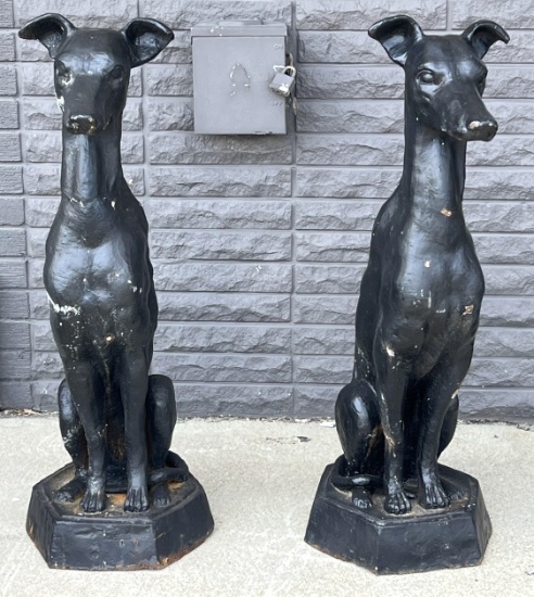 (2) Cast Iron Greyhounds Statuary