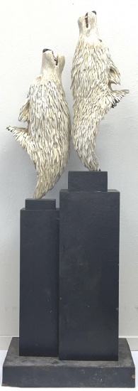 1994 Gerber Hand Carved Wood Wolf Head Sculpture