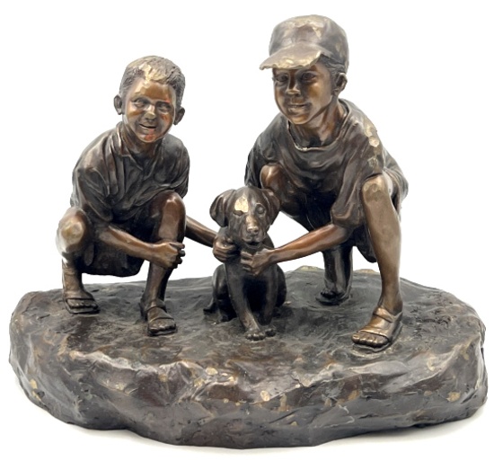 2001 "Coming Home" Bronze Boys & Dog Sculpture