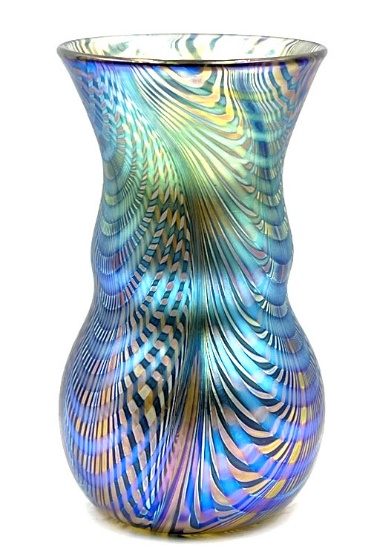 Iridescent Gold & Colored Swirled Art Glass Vase