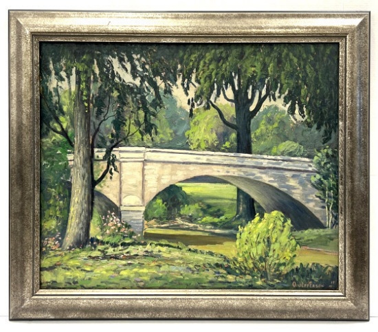 1939 O. Jefferson Landscape Oil on Canvas Painting