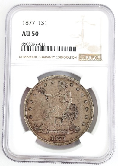 1877 U.S. Silver Trade Dollar NGC AU 50