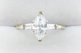 Ladies 14K White Gold Marquise CZ Dinner Ring