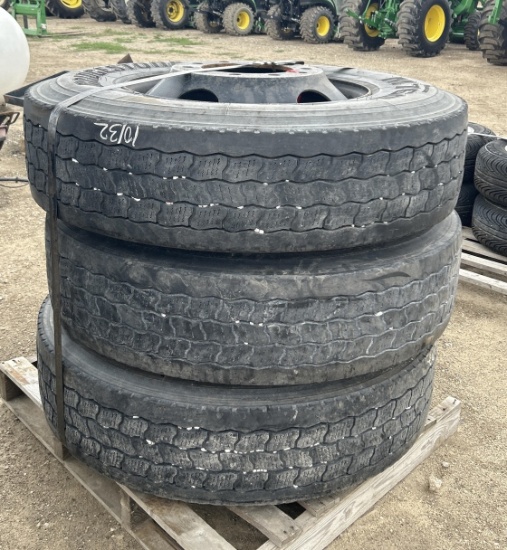 3- Bridgestone Tires M760 11R22.5 w/ wheels