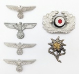 WWII German Eagle, Wreath, & Mountain Cap Badges