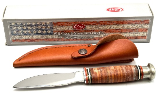 2015 Case XX Leather Hunter Mushroom Cap Fixed 4in Drop Point Blade Knife with Sheath 375-4 SS