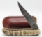 Unmarked Damascus Rams Horn File Worked Folding Knife w/ Sheath