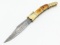 Large Smooth Bone Rattlesnake Rain Drop Damascus Leverlock Switchblade Knife