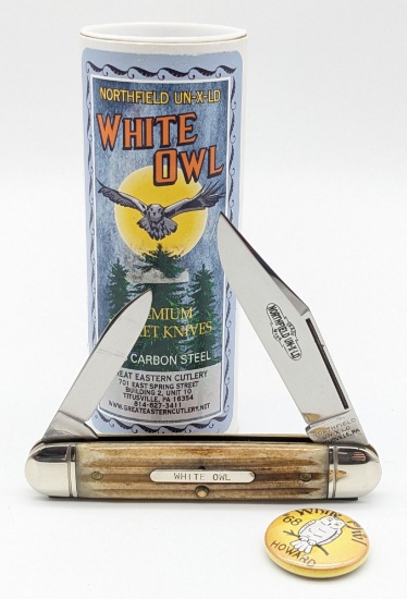 Great Eastern Cutlery Northfield Cowhide Jig Bone White Owl Whittler 681221 w/ Tube