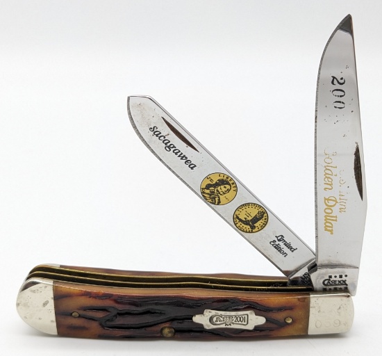 Ltd 2001 Case XX Sacagawea Golden Dollar Worm Groove Jig Bone Trapper 6254
