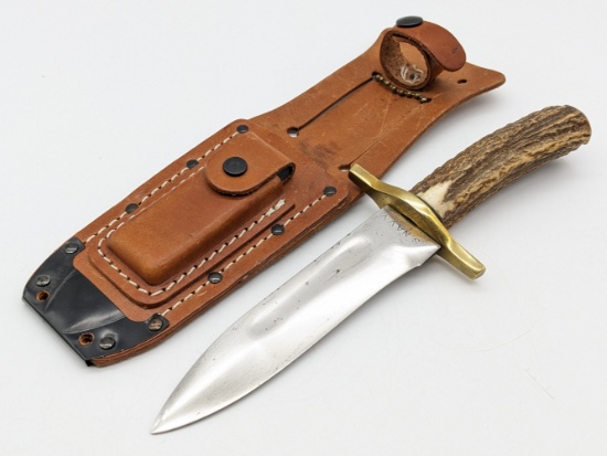 Custom US Navy Pal Brand RH37 Stag Handle Fighting Knife w/ Sheath