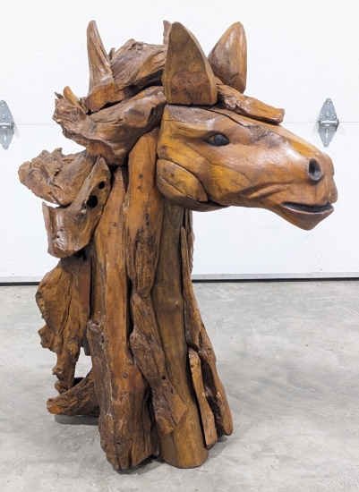 Teak Wood Horse Shoulder Mount Sculpture